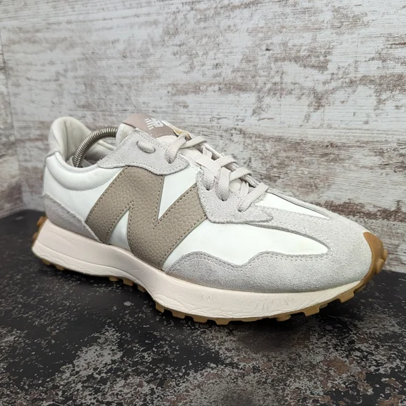 New Balance White and Tan Athletic Sneakers - Picture 2 of 7